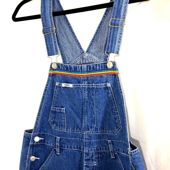 Revolt Jeans Denim - Rainbow Jean Overalls Sz Large Revolt Medium Wash